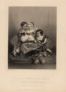 hrabě z Dalkeithu (William Henry), Henry John a Walter Charles Scott Douglas, syn 5. vévody z Buccleuchu, 7. vévody z Queensberry. Dva synové nosí tartanové šaty se stuhami, nejmladší má čepec a saténové šaty. Oceloryt H. Cook a