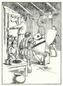 Merrie England: Malování štítů a plášťů (litografie)