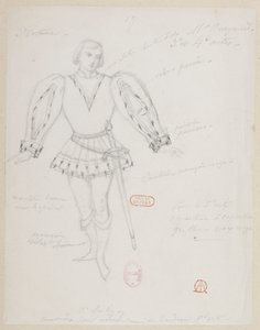 Halévy - Kouzelnice - kostýmní modely Alfred Albert - 17 (Réné), M. Gueymard, 3. kostým, 3. a 4. dějství od Alfred Albert