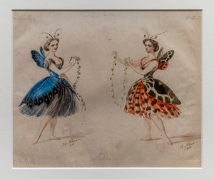 Zdroj. Balet Ludwiga Minkuse a Lea Delibese. Model kostýmu.1866. Tužka a akvarel na papíře.