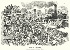 Punch cartoon: Zácpa na řece Temži v Molesey Lock, Surrey (rytina) od Alfred Chantrey Corbould