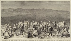 Hladomor v Malé Asii, odjezd konvoje s obilím z Celephkie vyslaného egyptským Khedivem od Alfred Chantrey Corbould