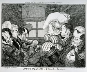 Doverský kočár, 5 hodin ráno, lept George Cruikshank, 1826 od Alfred Crowquill