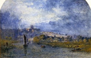 Západ slunce nad Norwichem (akvarel na papíře) od Alfred Dawson
