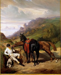 Bílý chlapec a jeho koně Obraz Alfreda De Dreux (1810-1860). 19. století. Soukromá sbírka