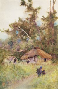 Bouřlivý den v Japonsku, cca 1889 (akvarel na papíře) od Alfred East