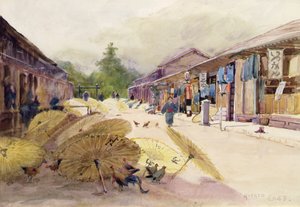Sušení deštníků po dešťové bouři, kolem roku 1889 (akvarel na papíře) od Alfred East