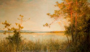 Reedy Mere And Sunlit Hills, 1890-91. od Alfred Edward East