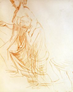 Studie dvou postav, jedné stojící a druhé klečící, kolem roku 1850 (červená křída na papíře) (viz 366413 pro opak)