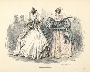 Karikatura ženských kostýmů v době krále Jindřicha III. a IV od Alfred Grevin