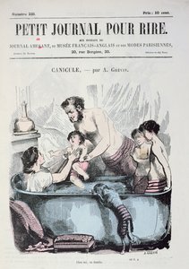 Spalující horko: Rodinná lázeň, obálka časopisu "Le Petit Journal pour Rire", cca 1860
