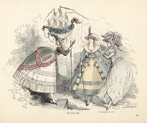 Žena nosící bitevní loď ve své poufové čelence, éra krále Ludvíka XIV
