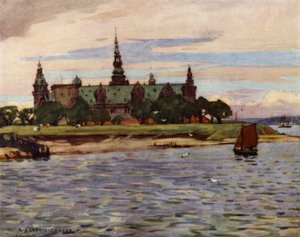 Dánsko: Helsingor, hrad Kronborg (barevné lito) od Alfred Heaton Cooper