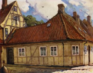Dánsko: Odense, rodiště Hanse Andersena (barevné lito) od Alfred Heaton Cooper