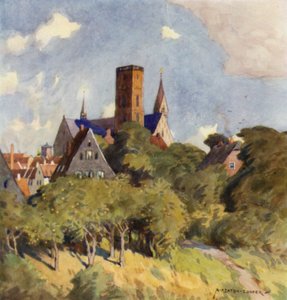 Dánsko: Ribe, středověké město v severním Slesvigu (barevné lito) od Alfred Heaton Cooper