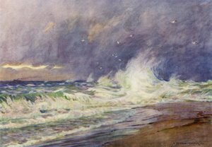 Dánsko: Skaw, setkání Severního moře a Kattegatu (barevné lito) od Alfred Heaton Cooper