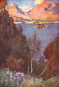 Lake District: Pohled na Grasmere, večerní slunce (barevná litografie) od Alfred Heaton Cooper