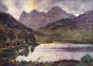Lake District: (barevná litografie): Blea Tarn a Langdale Pikes (barevná litografie) od Alfred Heaton Cooper