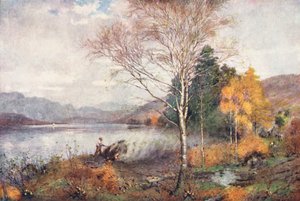 Lake District: Charcoal-Burners, Coniston Lake (barevná litografie) od Alfred Heaton Cooper