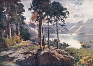 Lake District: Derwentwater, od Castle Head, jasné ráno (barevná litografie) od Alfred Heaton Cooper