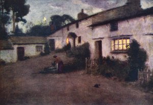 Lake District: Moonlight and Lamplight, Coniston (barevná litografie) od Alfred Heaton Cooper