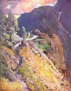 Lake District: Blízko vrcholu Styhead Pass, Wastdale (barevná litografie) od Alfred Heaton Cooper