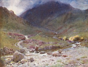 Lake District: Stepping-stones, Far Easedale, Grasmere (barevná litografie) od Alfred Heaton Cooper