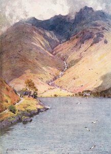 Lake District: Wastwater a Scawfell (barevná litografie) od Alfred Heaton Cooper