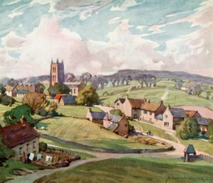 Mells Village, Near Frome (barevná litografie) od Alfred Heaton Cooper