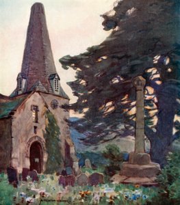 Porlock Church and Cross (barva lito) od Alfred Heaton Cooper