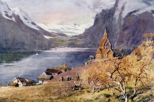 Kostel Urnaes, Lyster, fjord Sogne od Alfred Heaton Cooper