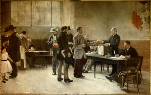 Všeobecné volební právo Volební místnost v roce 1891. Obraz Alfreda Bramtota (1852-1894) 1891 les Lilas, radnice od Alfred Henri Bramtot