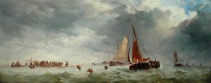 Pláž Scheveningen (olej na panelu) od Alfred Herbert