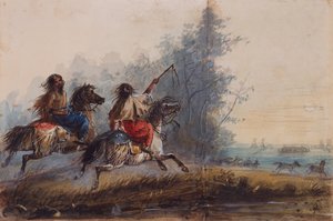 Ženy, Hadí kmen, Hnací koně, cca 1837 (tužka, akvarel a kvaš na papíře) od Alfred Jacob Miller