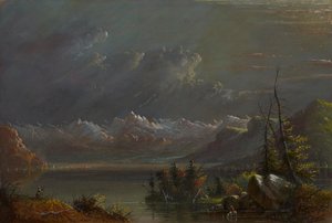 Scéna u jezera – Skalisté hory od Alfred Jacob Miller