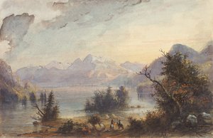 Lake Scene, Rocky Mountains, cca 1837 (akvarel na papíře) od Alfred Jacob Miller