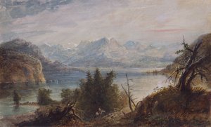Lake, Wind River Chain of Mountains, cca 1837 (akvarel na papíře) od Alfred Jacob Miller