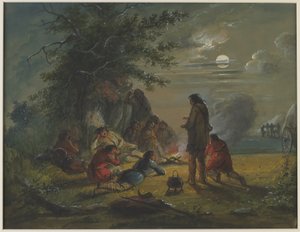 Moonlight – scéna z tábora od Alfred Jacob Miller
