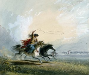 Šošonská žena - chytání koně od Alfred Jacob Miller