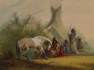 Šošonský Indián a jeho oblíbený kůň od Alfred Jacob Miller