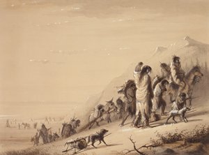 Snake Indians Migrating, c.1837 (pero a inkoust, mytí a kvaš na papíře) od Alfred Jacob Miller