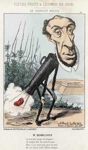 Le Bean rouge: karikatura Victora Schoelchera představuje ve vlaku Petra fazole (prd) - nemocného. ze dne 16. 2. 1871 od Alfreda Le Petité v „Květiny, ovoce a zelenina dne““. od Alfred Le Petit