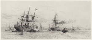 Přeprava na Mersey (lept) od Alfred Louis Brunet Debaines