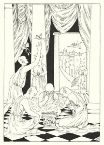 Lucianova Pravdivá historie: (rytina): Jídlo na Měsíci, Pečené žáby (rytina) od Alfred Payne Garnett