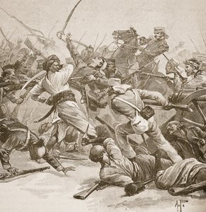 „Byl to Bayonet to Bayonet“, ilustrace z „Bitvy devatenáctého století“ od Archibalda Forbese, G.A. Henty a major Arthur Griffiths od Alfred Pearse