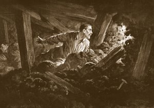 Sapér W. Hackett odmítá opustit soudruha, který ležel vážně zraněn v důlní štole od Alfred Pearse