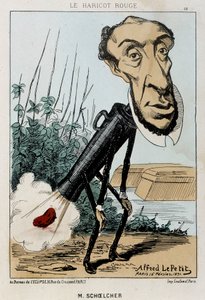 Le Bean rouge: karikatura Victora Schoelchera zastoupená ve vlaku Petra fazole (prd) - nemocný. ze dne 16. 2. 1871 v "Fleurs, Fruits and Vegetables du Jour" od Alfred Petit