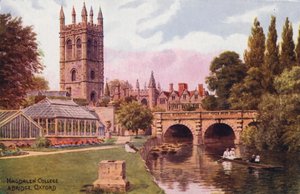 Oxford: Magdalen College and Bridge (barevná litografie) od Alfred Robert Quinton