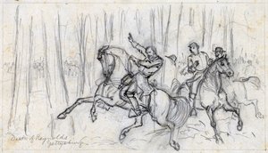 Smrt Reynoldse v Gettysburgu 1863 (kresba) od Alfred Rudolph Waud