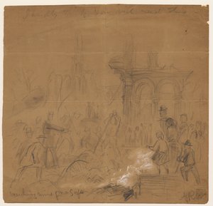 Hledání sejfu v ruinách po požáru v Chicagu v roce 1871 (tužka a křída na papíře) od Alfred Rudolph Waud